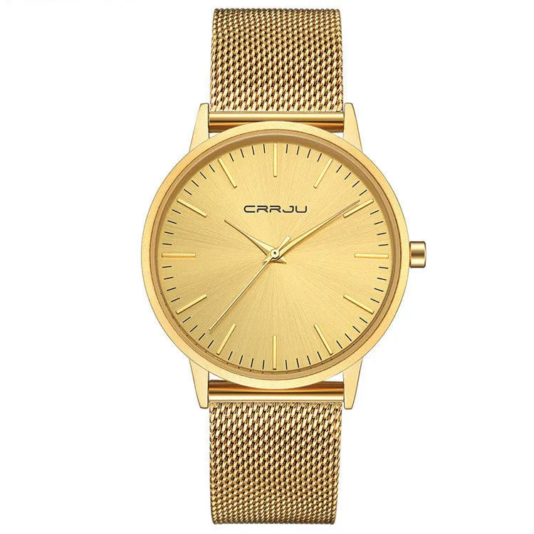 Casual men's and women's quartz watch with alloy case, plexiglass mirror, and a metal mesh strap.