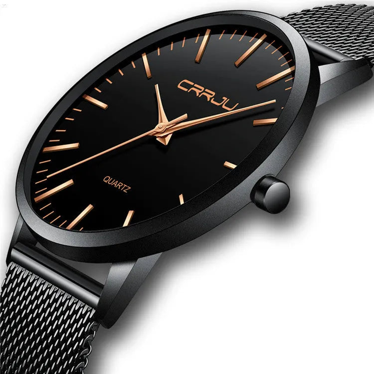 Casual men's and women's quartz watch with alloy case, plexiglass mirror, and a metal mesh strap.