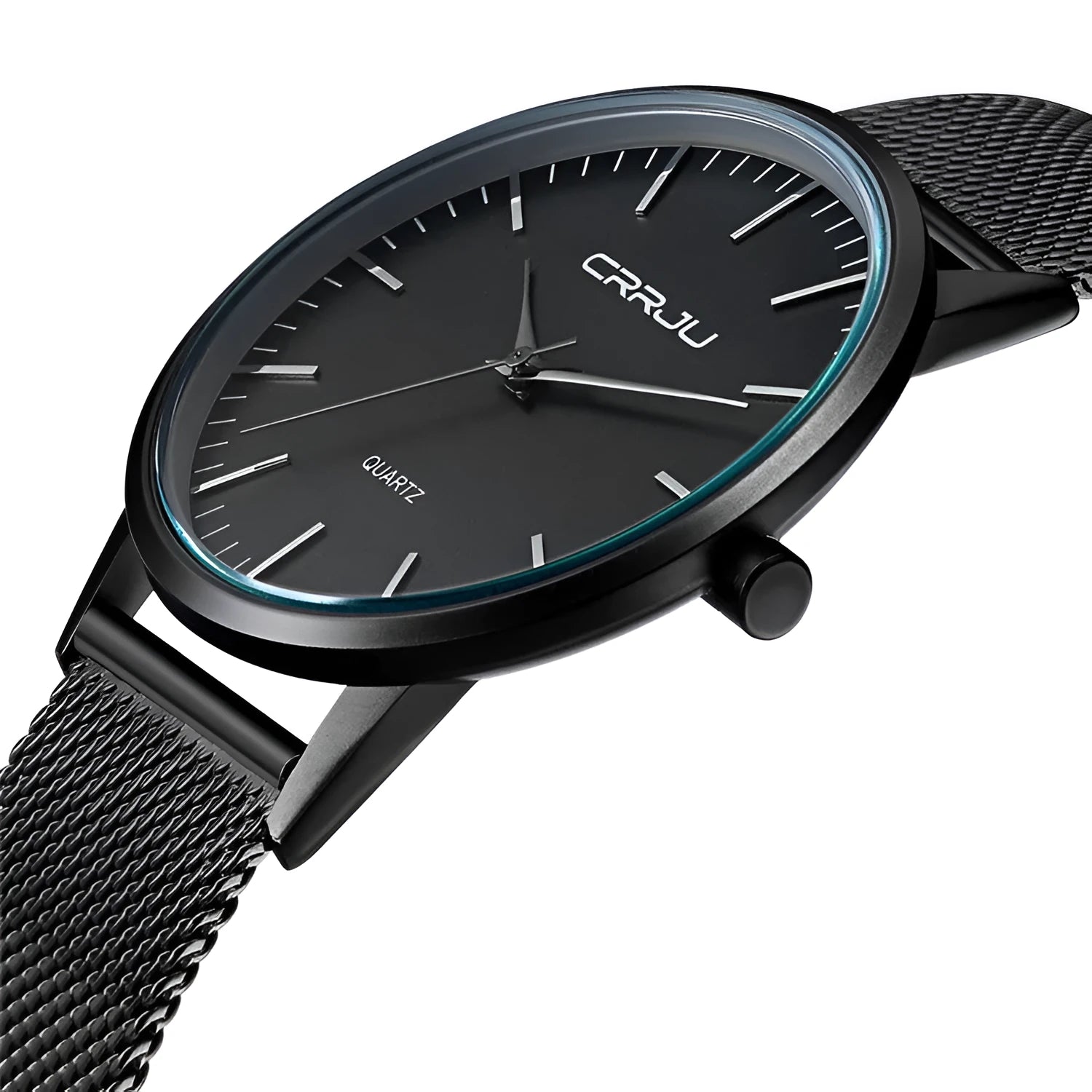 Casual men's and women's quartz watch with alloy case, plexiglass mirror, and a metal mesh strap.