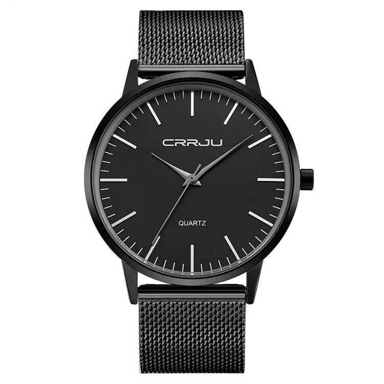 Casual men's and women's quartz watch with alloy case, plexiglass mirror, and a metal mesh strap.