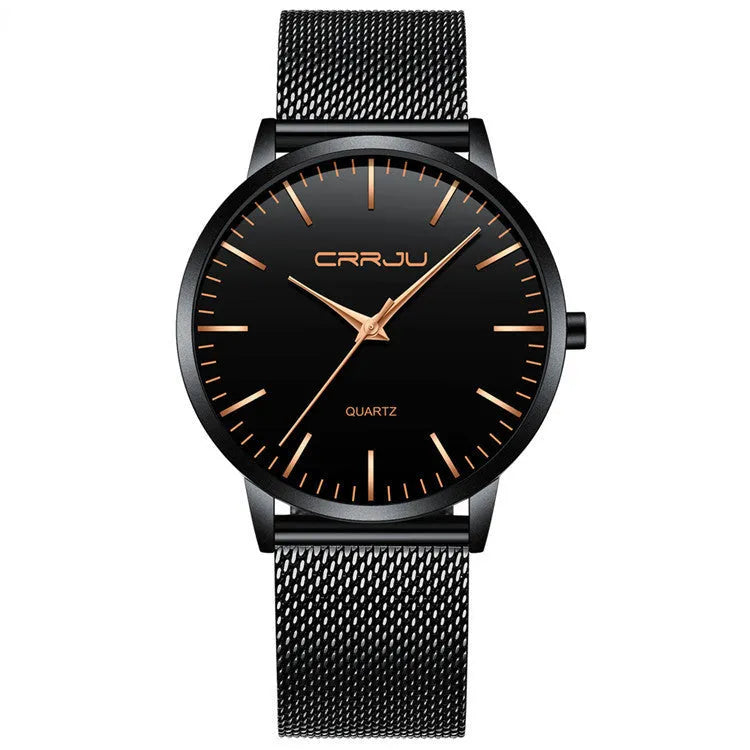 Casual men's and women's quartz watch with alloy case, plexiglass mirror, and a metal mesh strap.