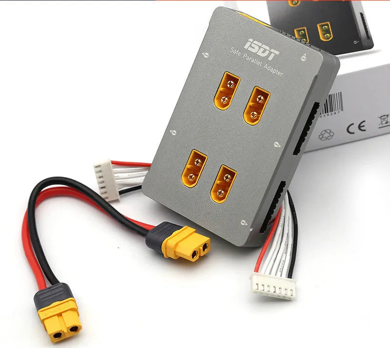 Grey Astor parallel charging board with Type 0 connector for electric toy aircraft batteries
