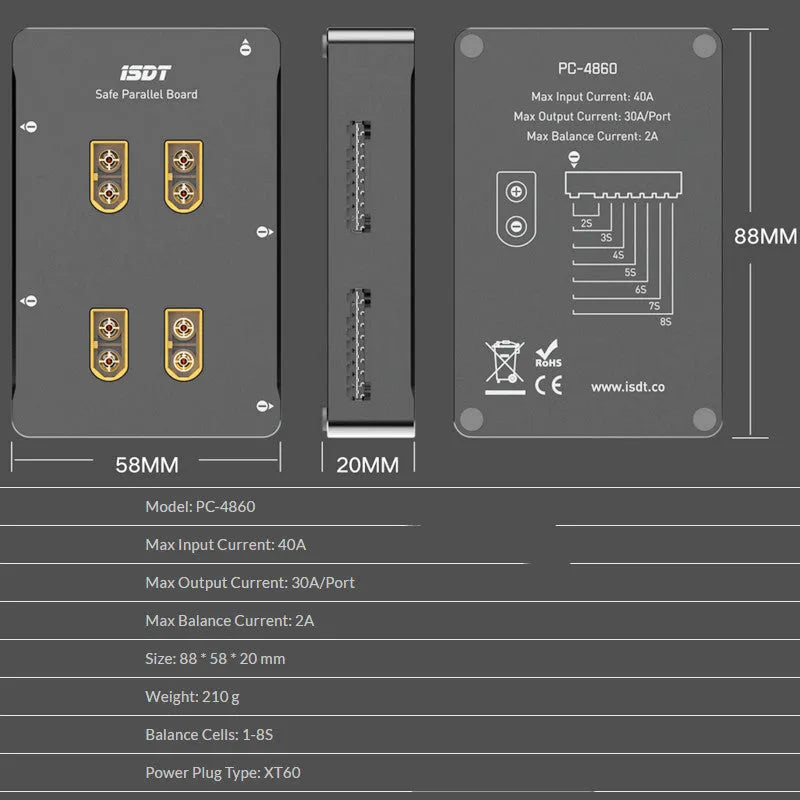 Grey Astor parallel charging board with Type 0 connector for electric toy aircraft batteries