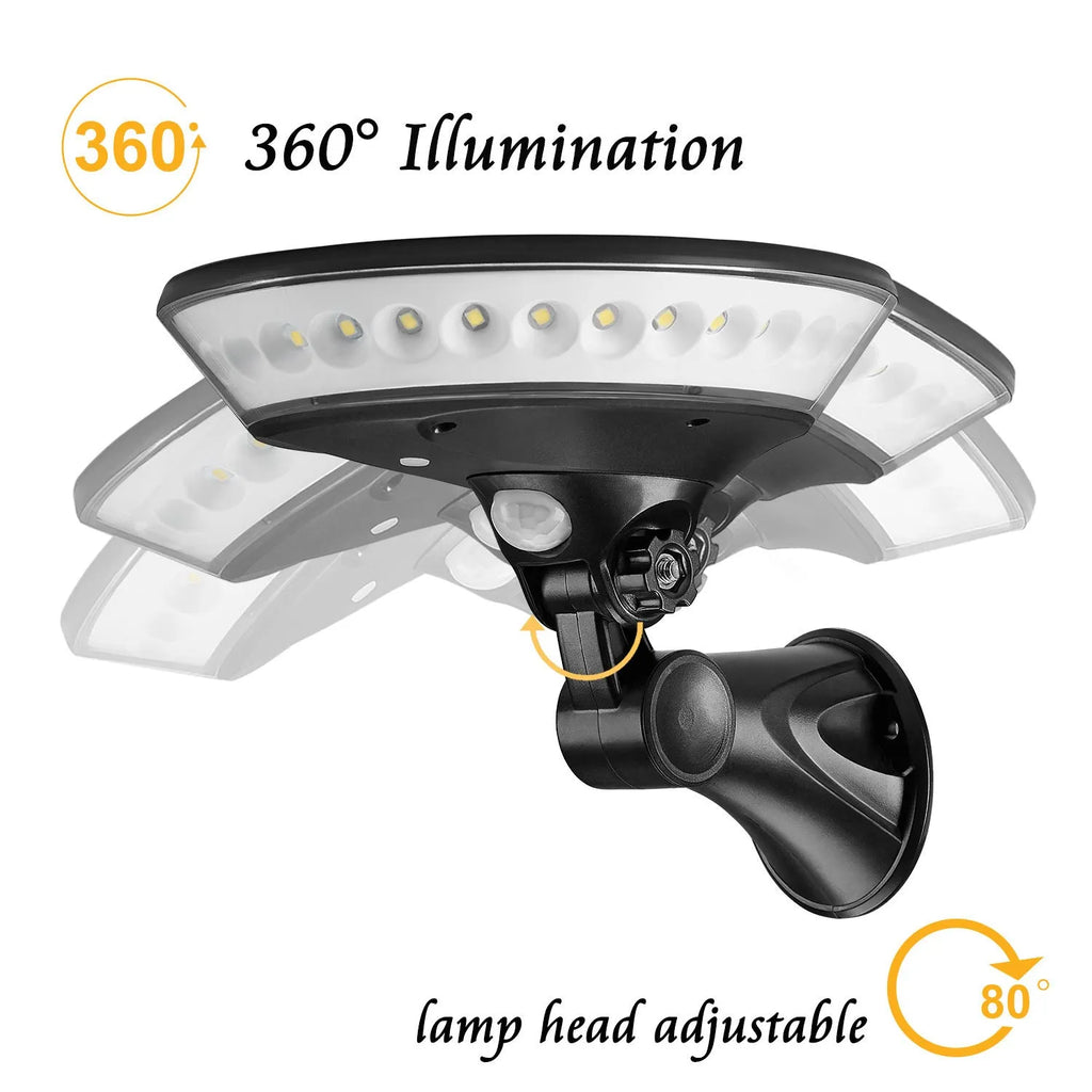360 degree solar garden light with motion sensor in white ABS housing