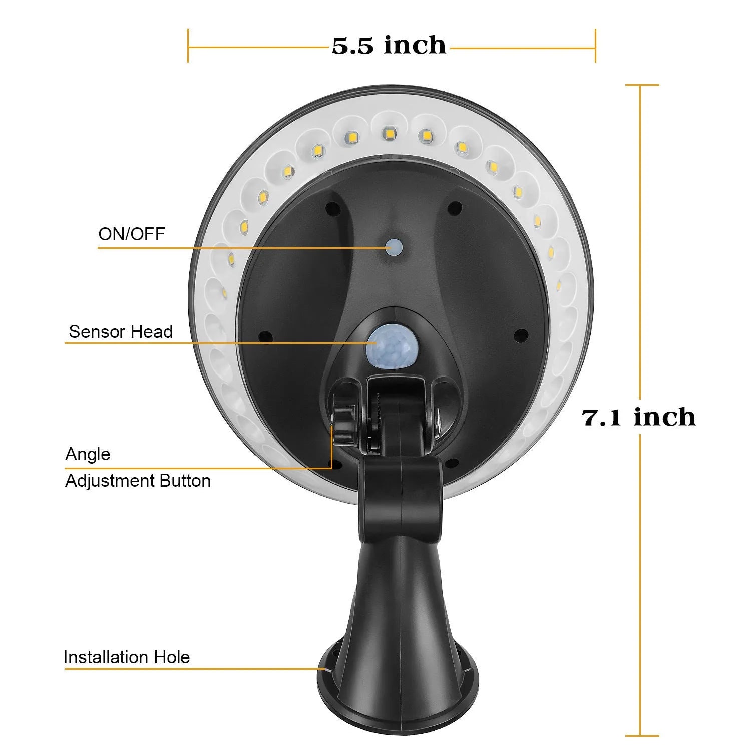 360 degree solar garden light with motion sensor in white ABS housing