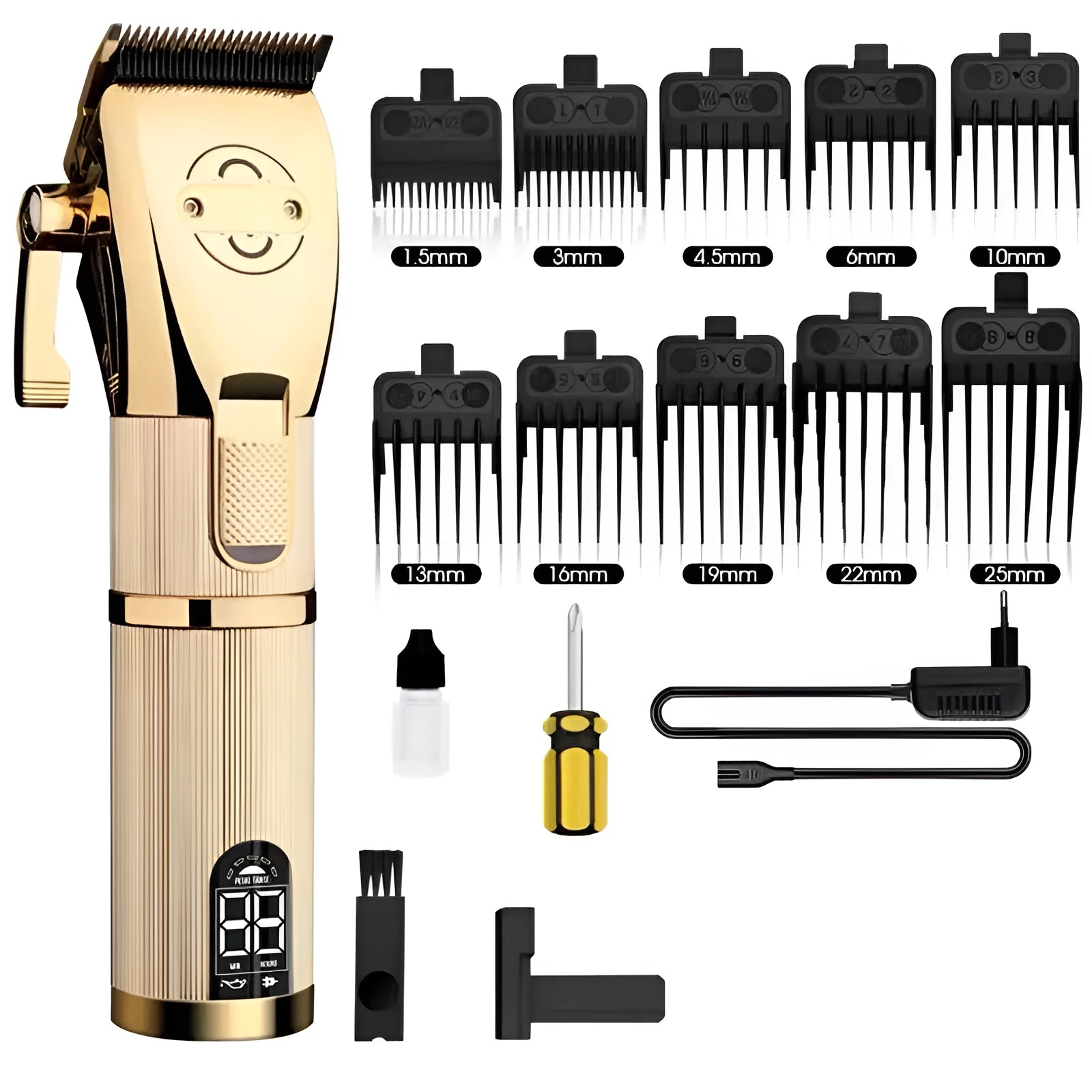 Gold cordless hair clipper with dual charging system and 25W motor