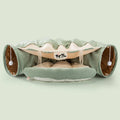 Collapsible cloth cat tunnel shown in one of four colour options: bar, coffee, matcha, or pink.