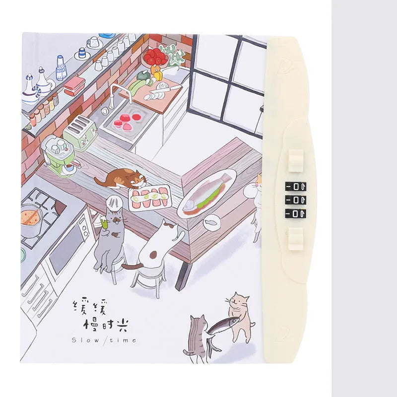 Children's codebook lock notebook with colourful animal and space cover designs