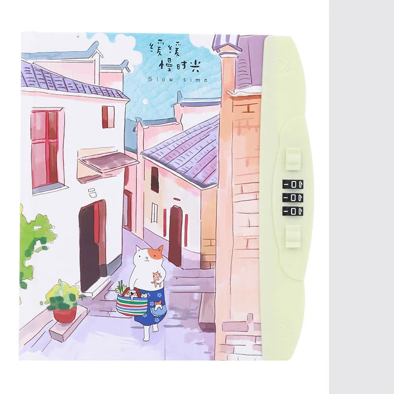 Children's codebook lock notebook with colourful animal and space cover designs