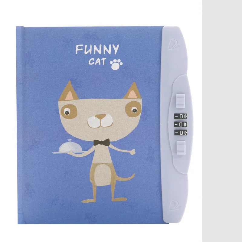 Children's codebook lock notebook with colourful animal and space cover designs