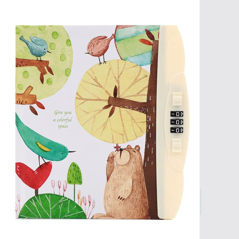 Children's codebook lock notebook with colourful animal and space cover designs