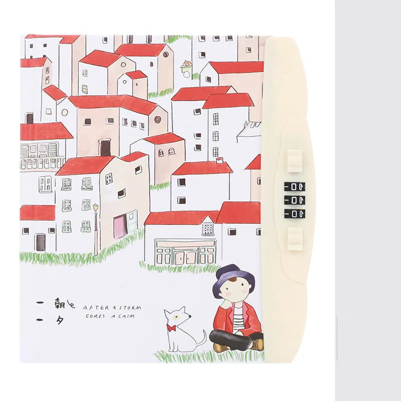 Children's codebook lock notebook with colourful animal and space cover designs