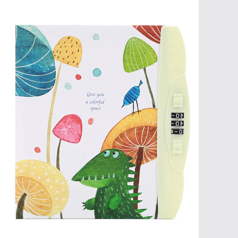 Children's codebook lock notebook with colourful animal and space cover designs