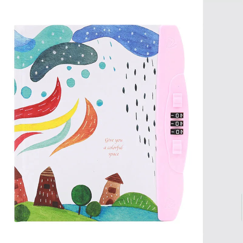 Children's codebook lock notebook with colourful animal and space cover designs