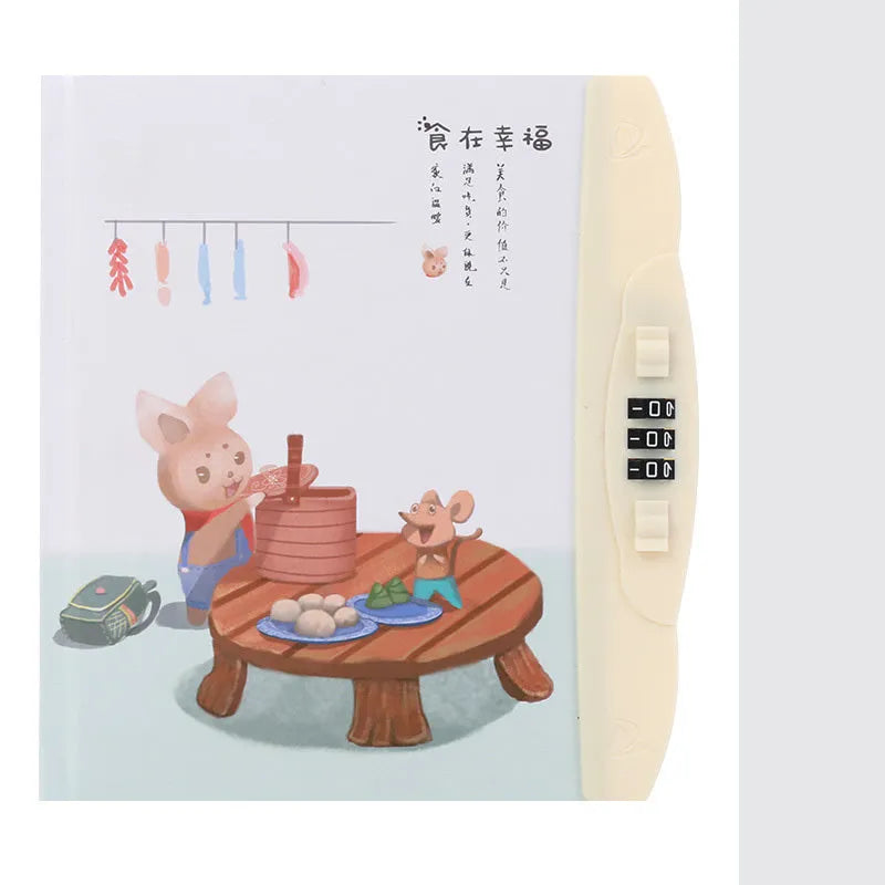 Children's codebook lock notebook with colourful animal and space cover designs
