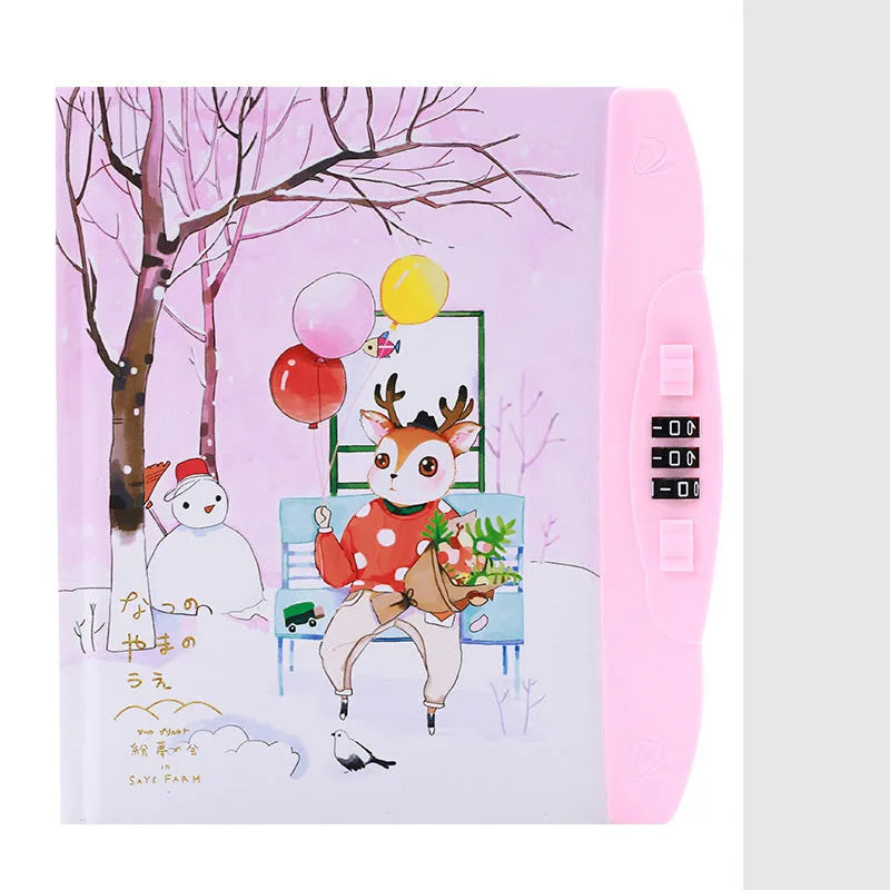 Children's codebook lock notebook with colourful animal and space cover designs
