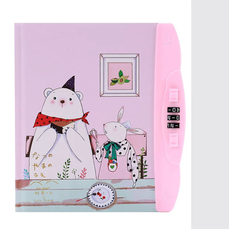 Children's codebook lock notebook with colourful animal and space cover designs