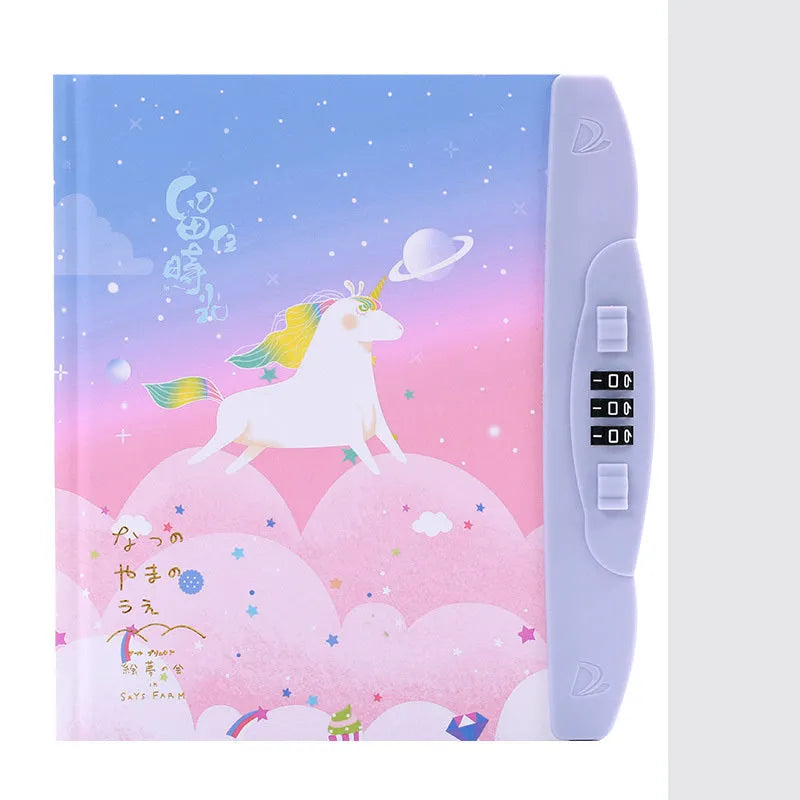 Children's codebook lock notebook with colourful animal and space cover designs