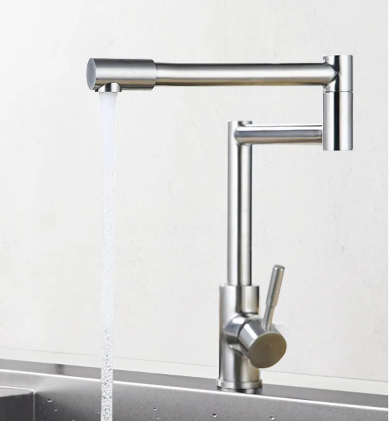 Silver stainless steel dual-open mixing tap with 360-degree rotation function