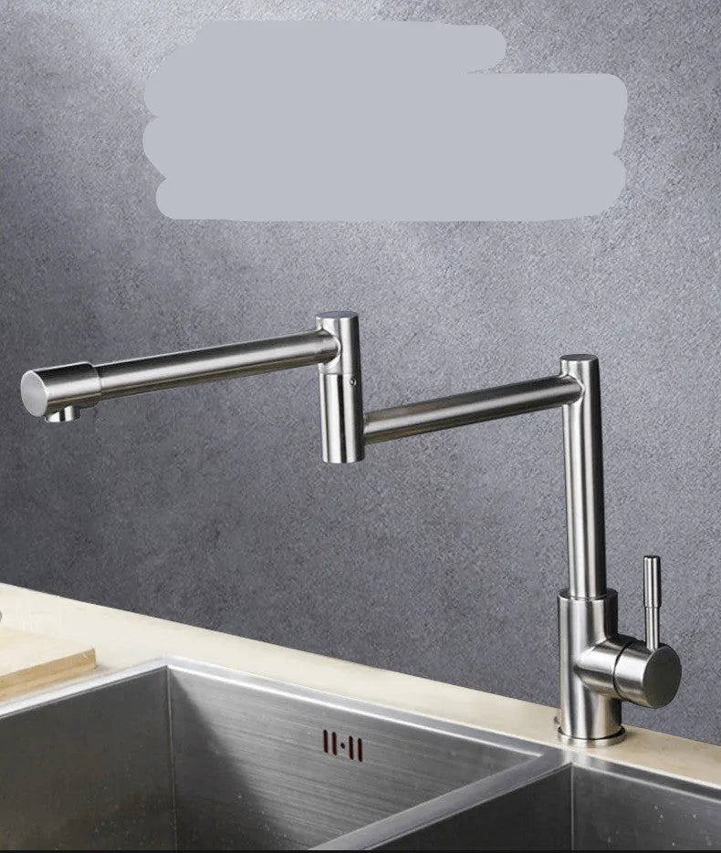Silver stainless steel dual-open mixing tap with 360-degree rotation function