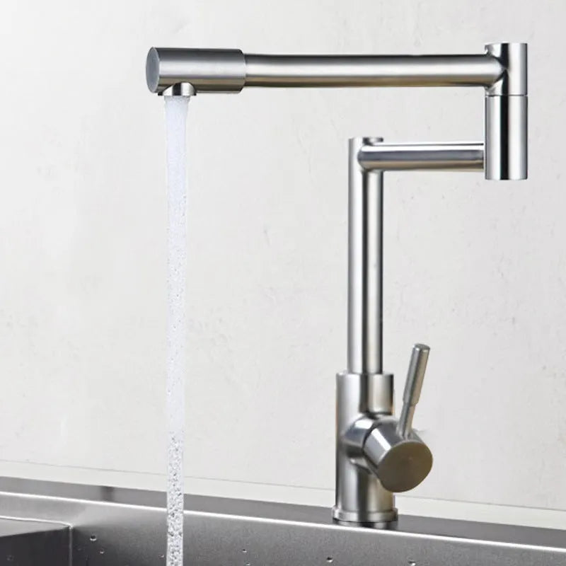 Silver stainless steel dual-open mixing tap with 360-degree rotation function