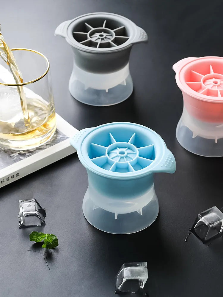 Silicone ice tray showing ice hockey artifact, round and pentagon mould designs in various colour options