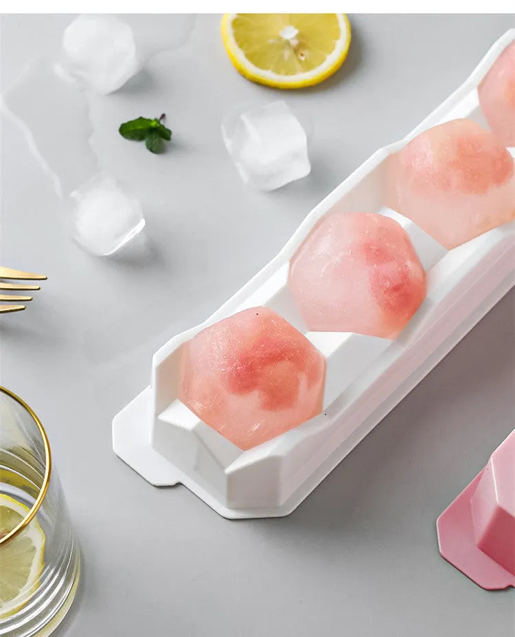 Silicone ice tray showing ice hockey artifact, round and pentagon mould designs in various colour options
