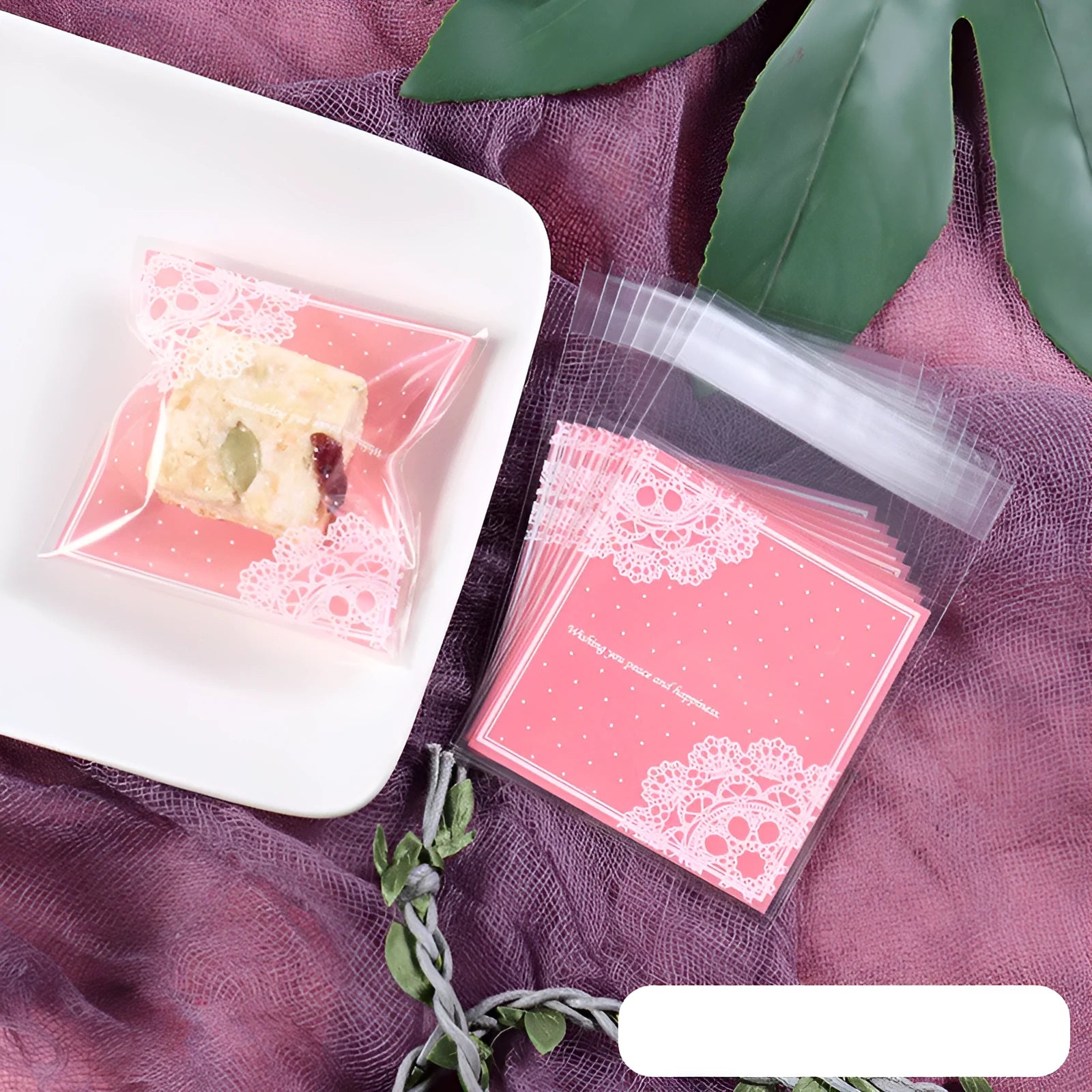 Pink self-adhesive plastic packaging bags for handmade soap with 7x7+3cm dimensions