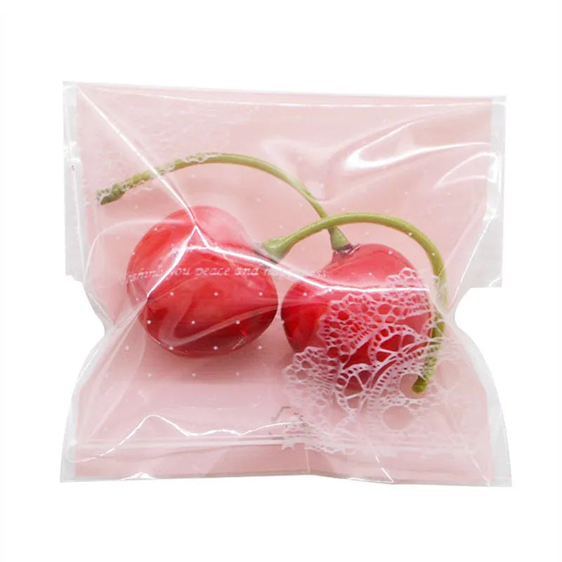 Pink self-adhesive plastic packaging bags for handmade soap with 7x7+3cm dimensions