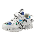 Kids sports sneakers with thick rubber soles and Velcro fastening in beige blue colour