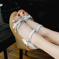 Women's pink wedge sandals with fish mouth design and thick non-slip heel on white background.
