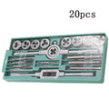 20-piece hand tap and die set with metric taps and dies in alloy steel, silver or titanium-plated finish