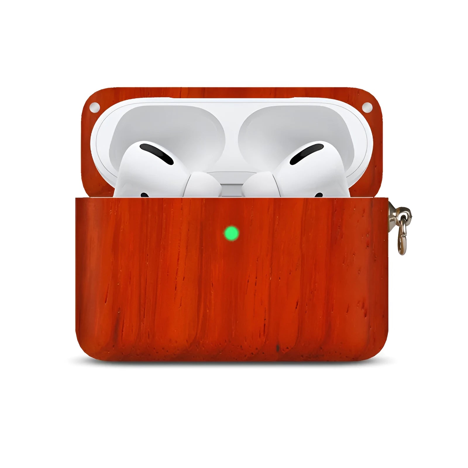 Hardwood Bluetooth earphone sleeve in a choice of wood types next to wireless earphones.