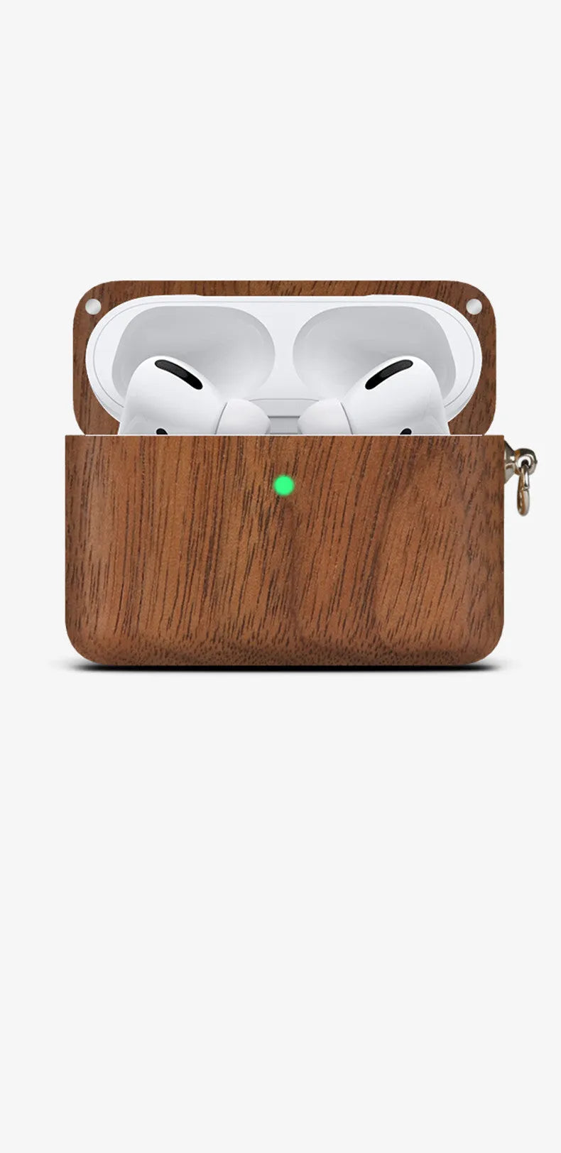 Hardwood Bluetooth earphone sleeve in a choice of wood types next to wireless earphones.