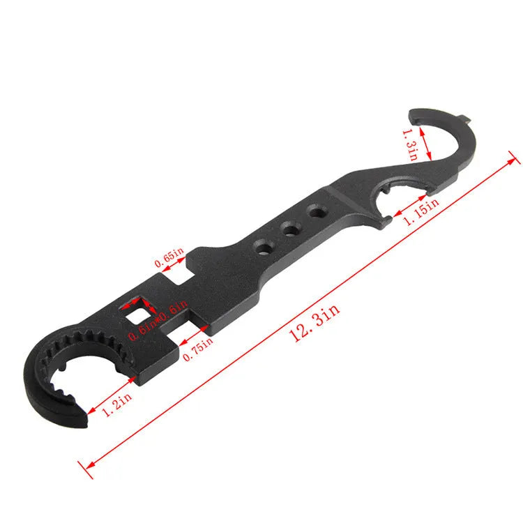 Black all-steel combination wrench for AR15 and M4 firearm maintenance