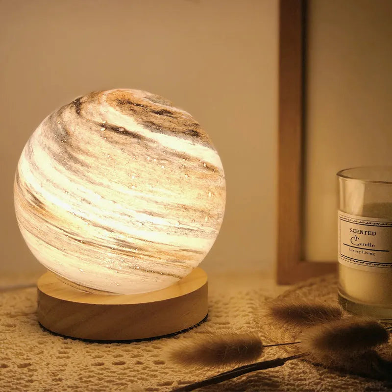Girl Heart Nordic style bedside table lamp with glass shade in one of seven colours, featuring a USB power cable.