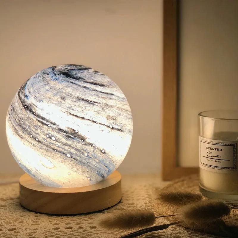 Girl Heart Nordic style bedside table lamp with glass shade in one of seven colours, featuring a USB power cable.
