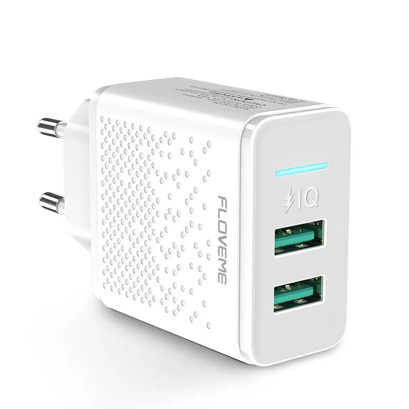 Black and white dual USB port charger head with European standard power plug