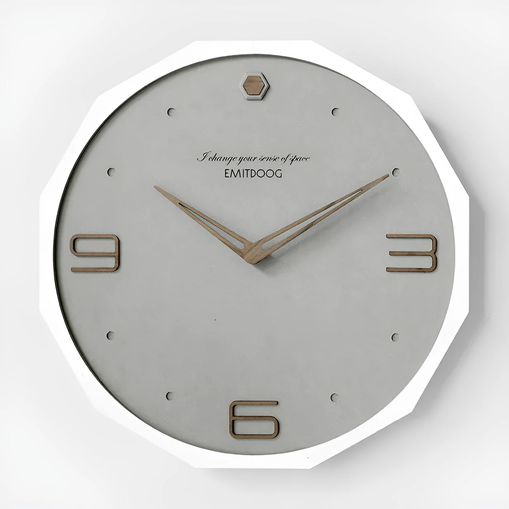 Nordic style round 12 inch wall clock with perforated pattern in neutral colours