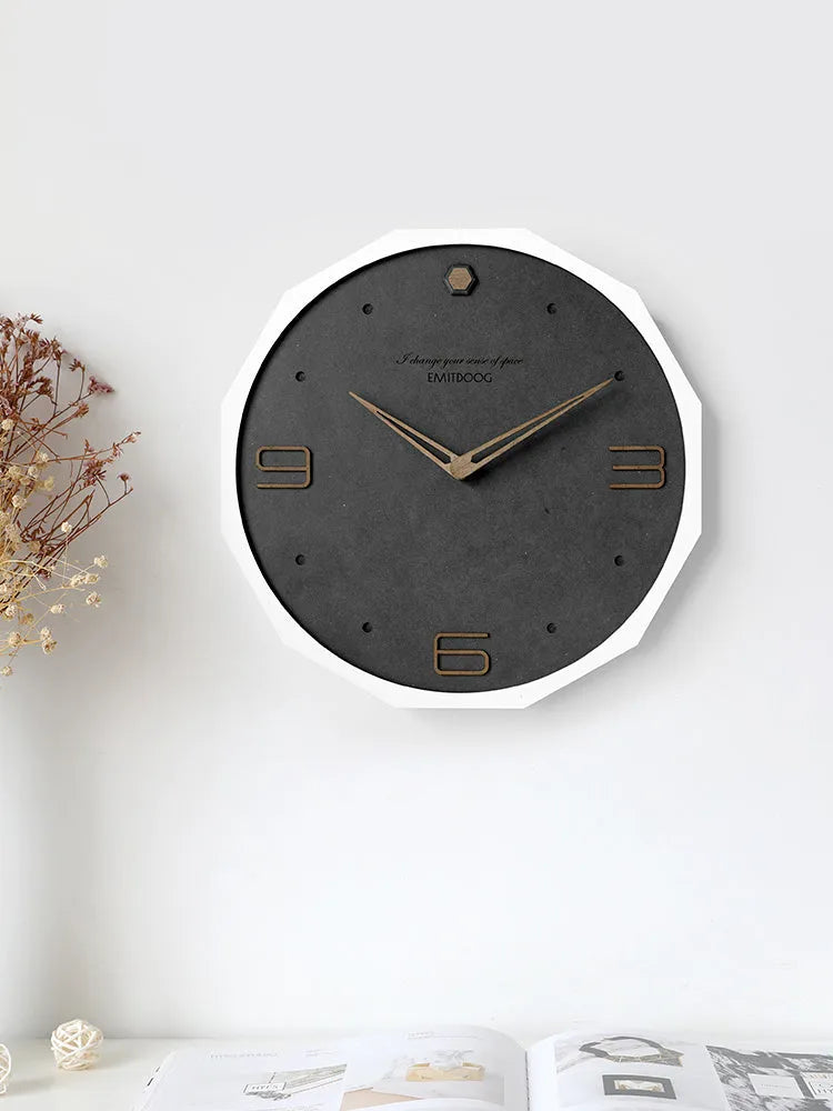 Nordic style round 12 inch wall clock with perforated pattern in neutral colours