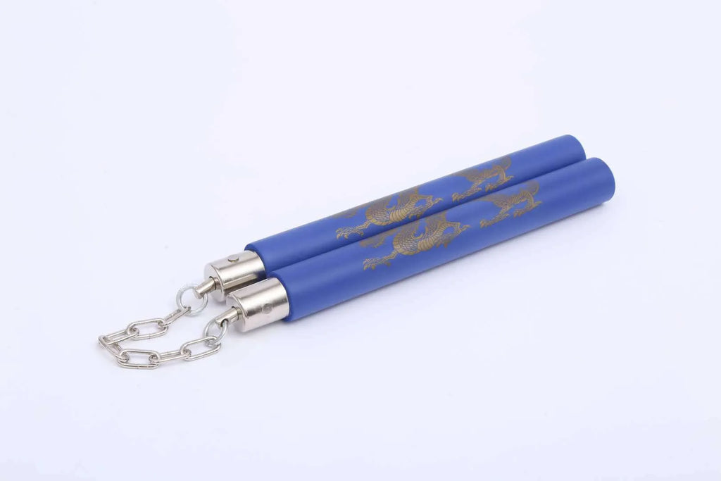 Red sponge foam nunchakus with two 28 cm sticks connected by 16 cm chain for martial arts training
