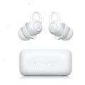 A pair of white soft silicone ear plugs for noise reduction, shown with independent packaging.