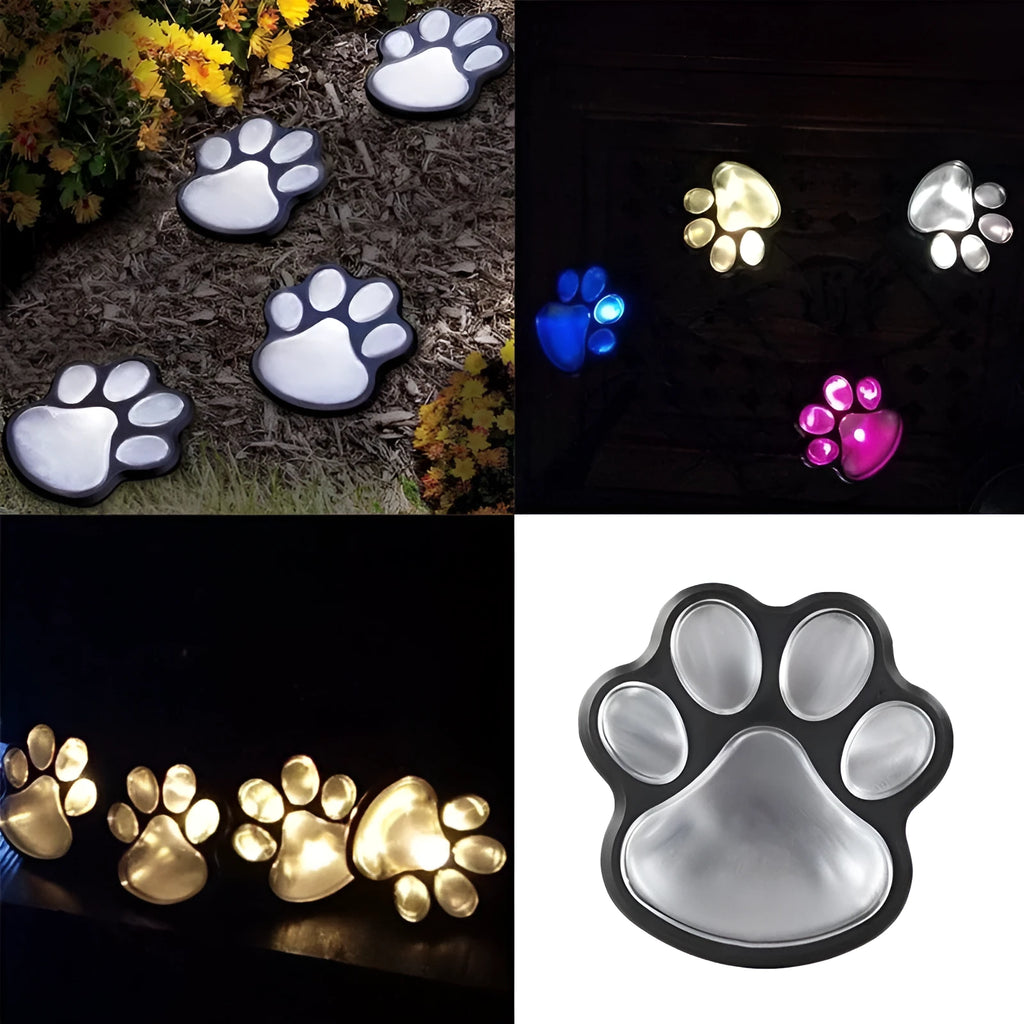 Black bear paw print solar garden light with integrated solar panel pole