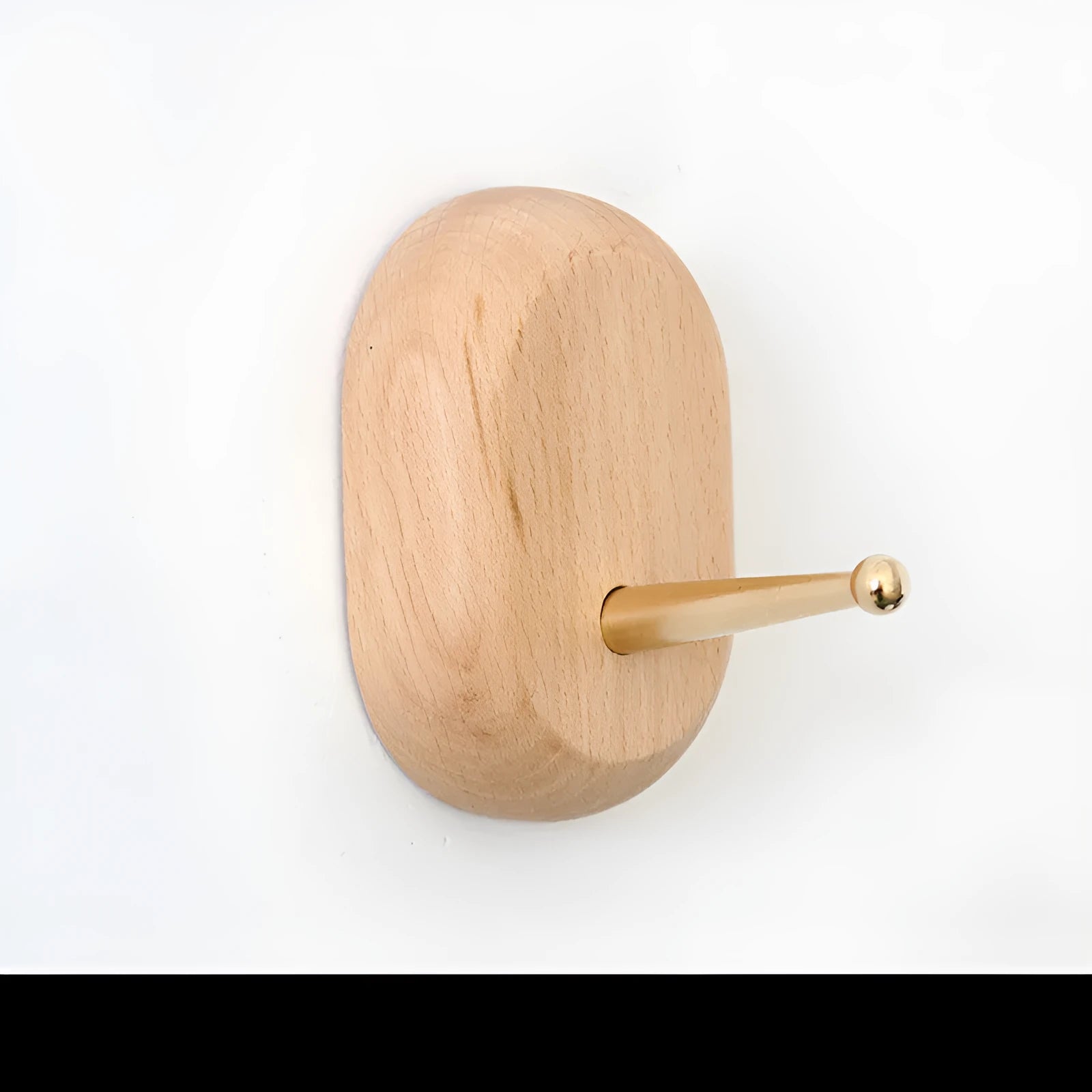 Beech wood adhesive wall hook with brass component in five shapes supporting 10kg load