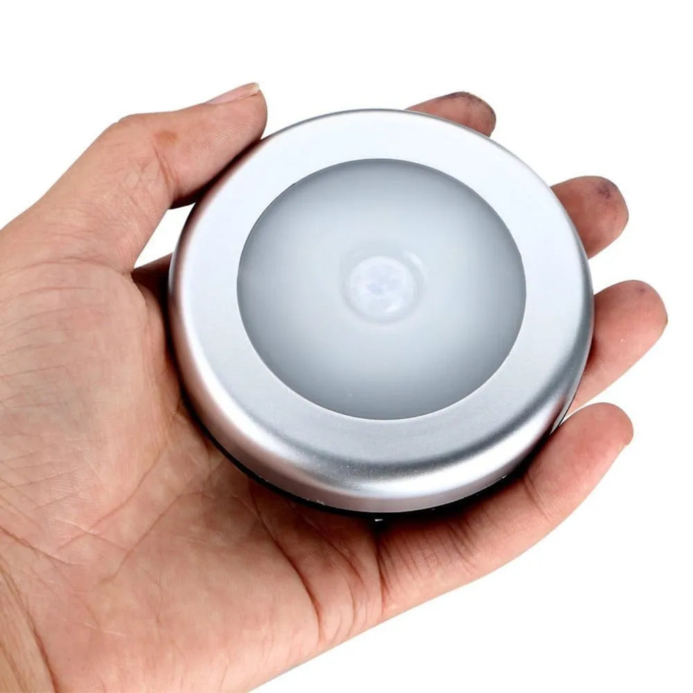 Silver wireless motion sensor night light with square PC plastic lampshade, 80mm size.