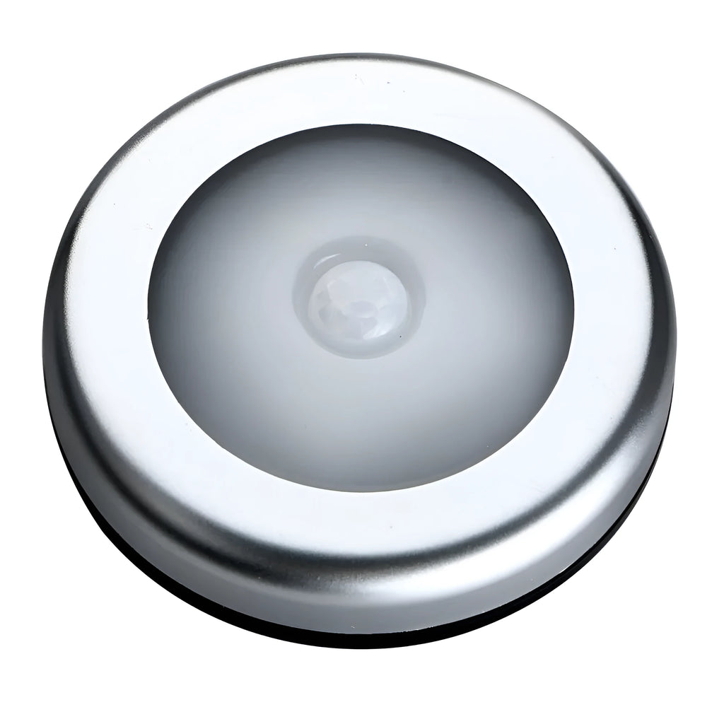 Silver wireless motion sensor night light with square PC plastic lampshade, 80mm size.