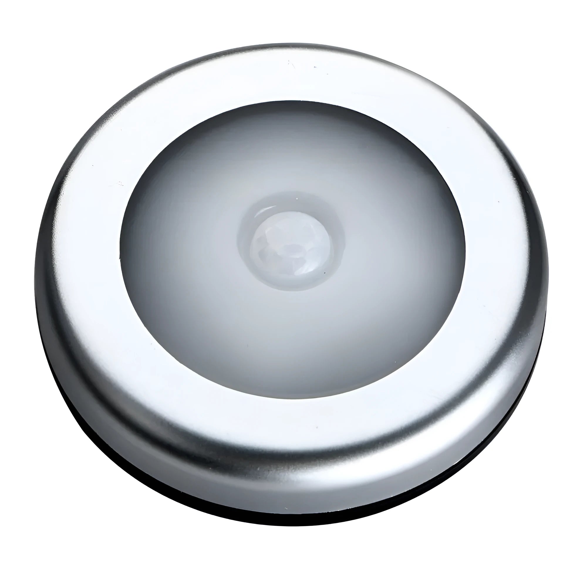 Silver wireless motion sensor night light with square PC plastic lampshade, 80mm size.
