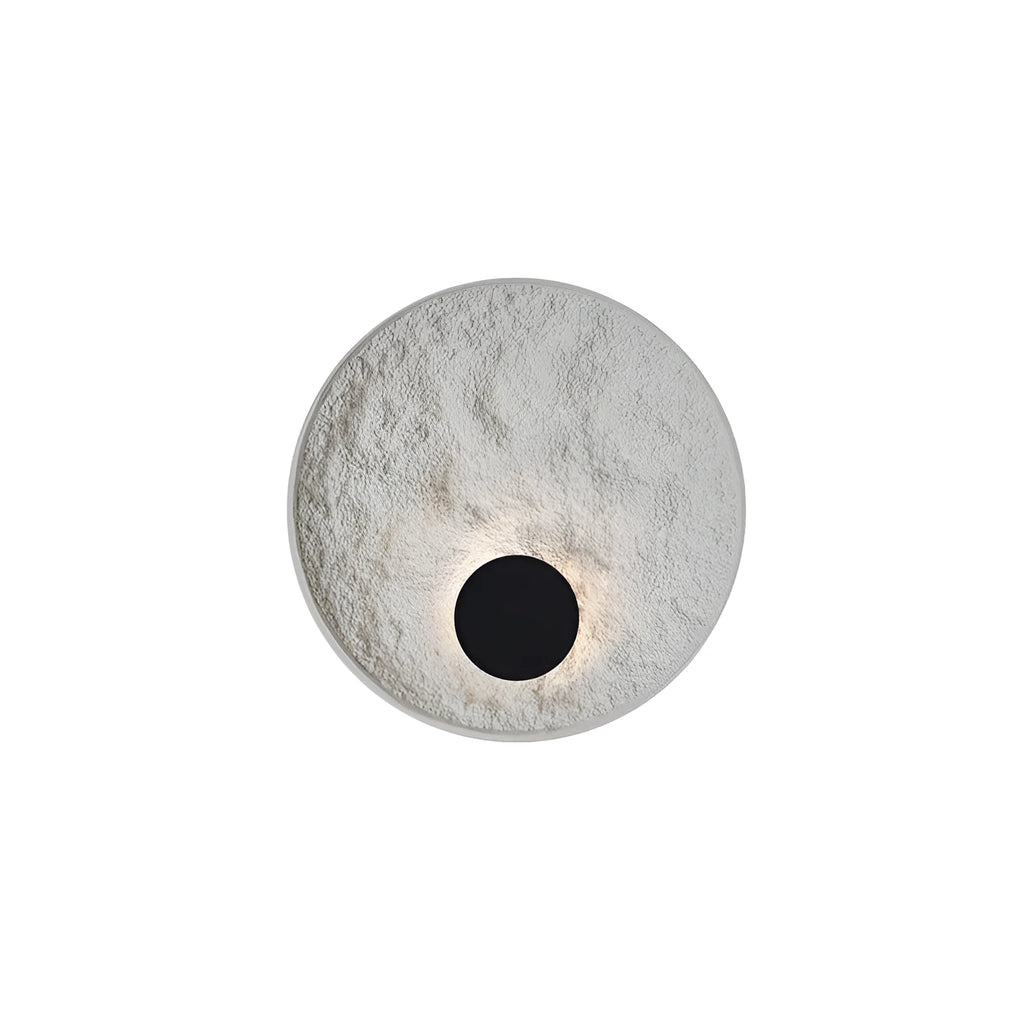 Modern round white iron wall lamp shown in two size options.