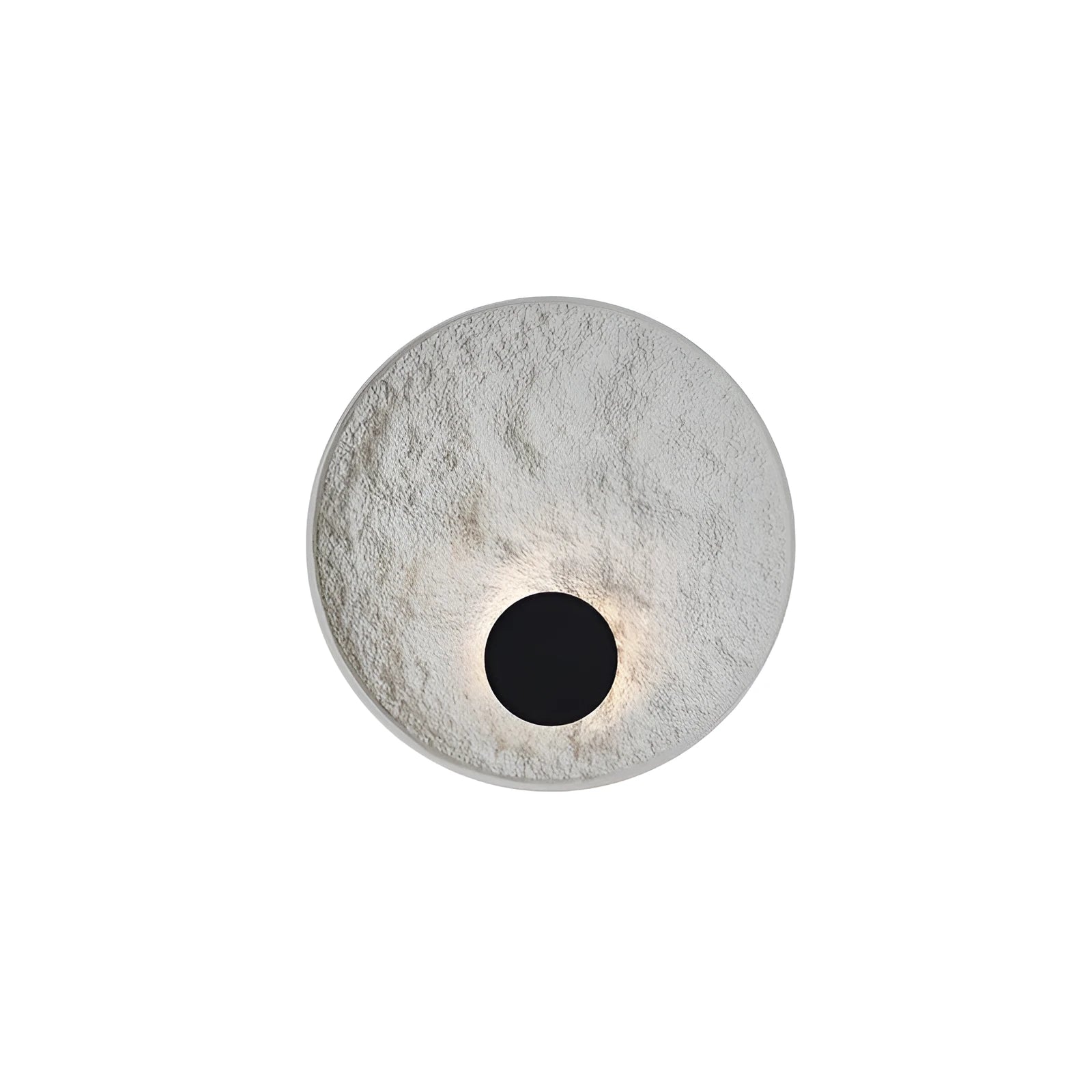 Modern round white iron wall lamp shown in two size options.