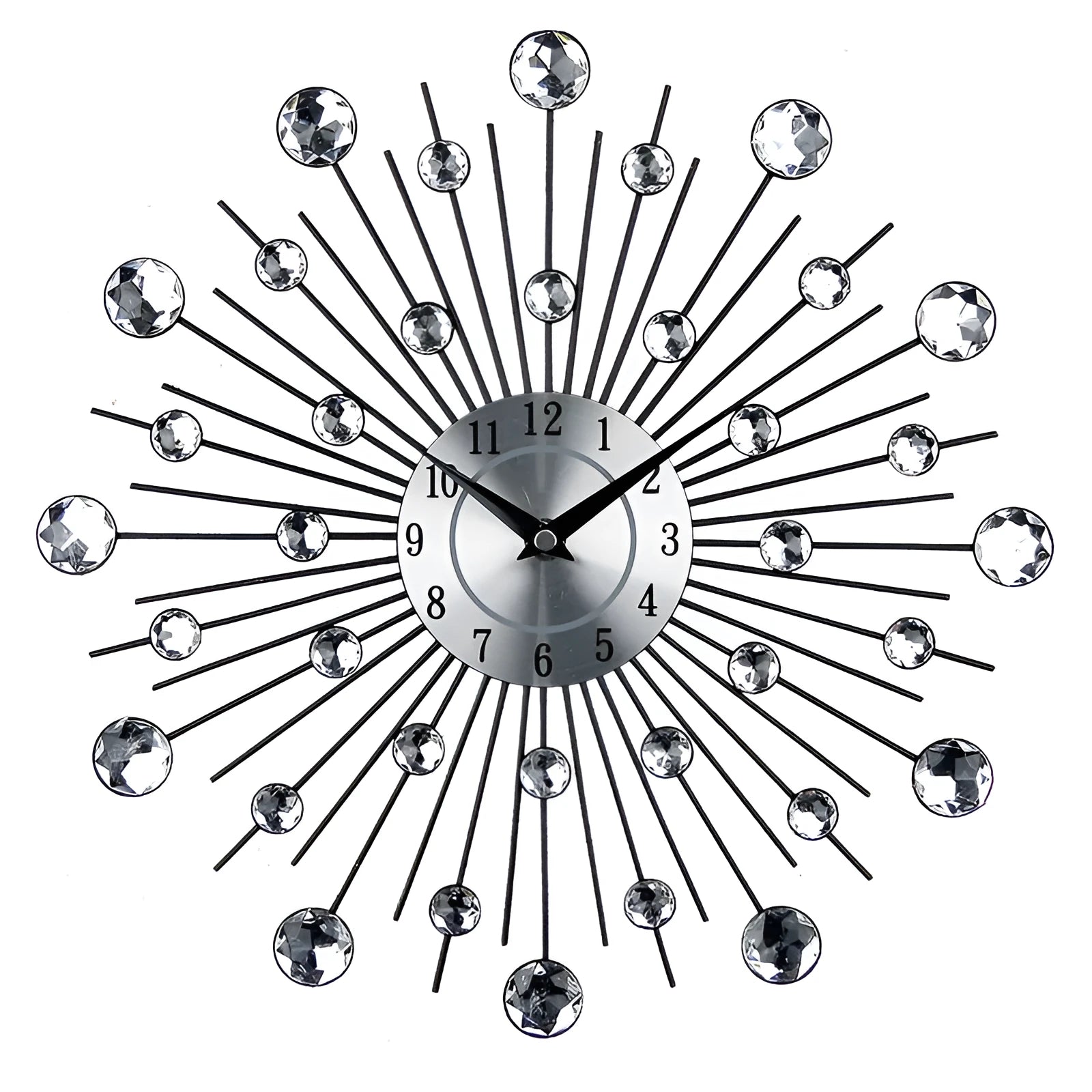 33cm silver round mute wall clock with metal case and aluminium dial